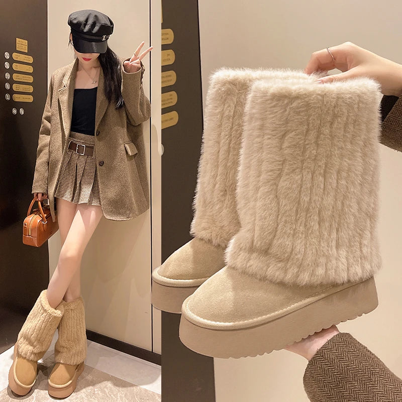 Luxury Furry Faux Winter Snow Boots