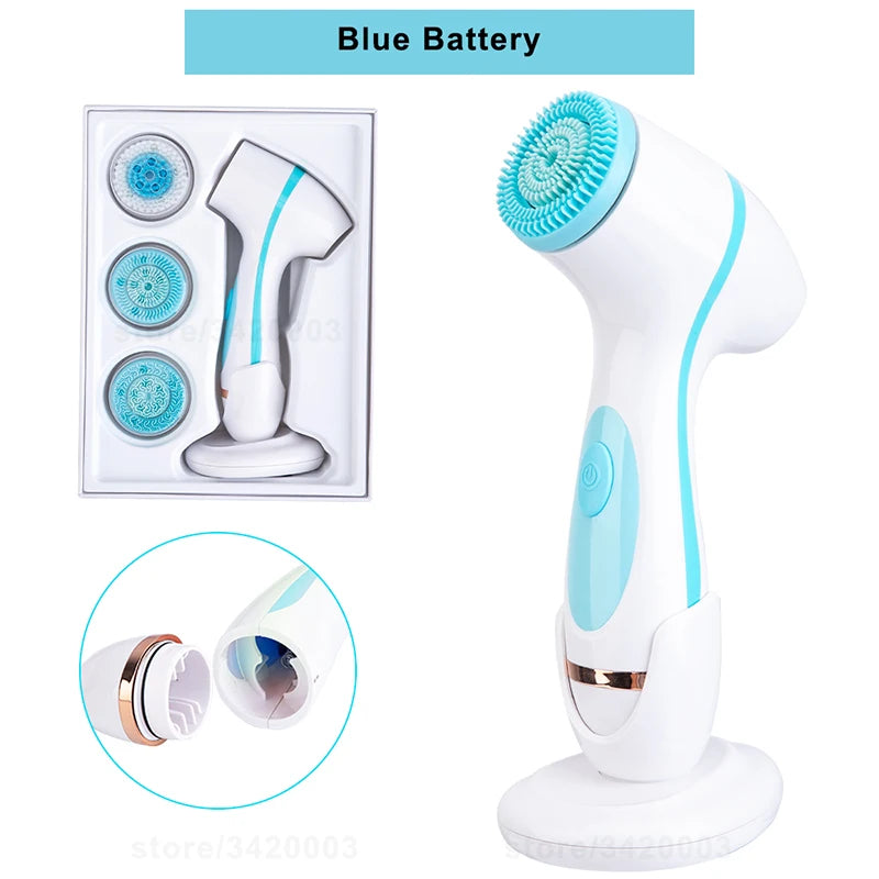Portable 6-in-1 silicone electric Cleansing facial exfoliating brush