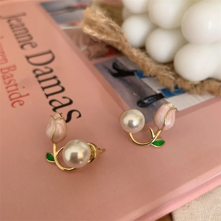 Pearl Tulip Flower Earrings