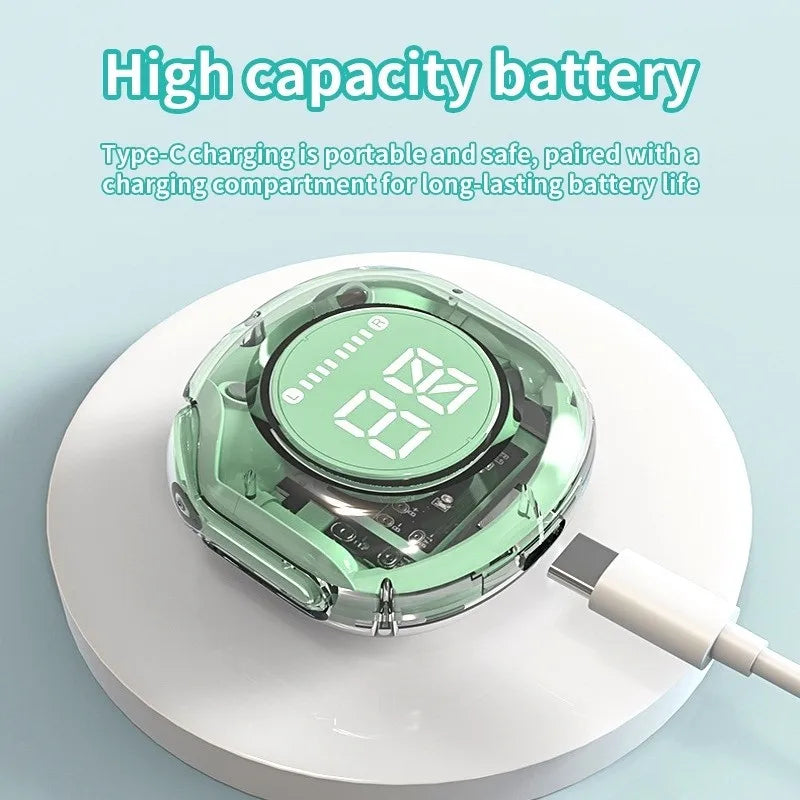 Transparent Bluetooth Earbuds Transparent with LED Digital Display