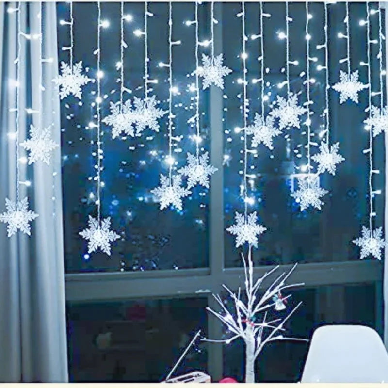 LED Snowflake Curtain String Lights