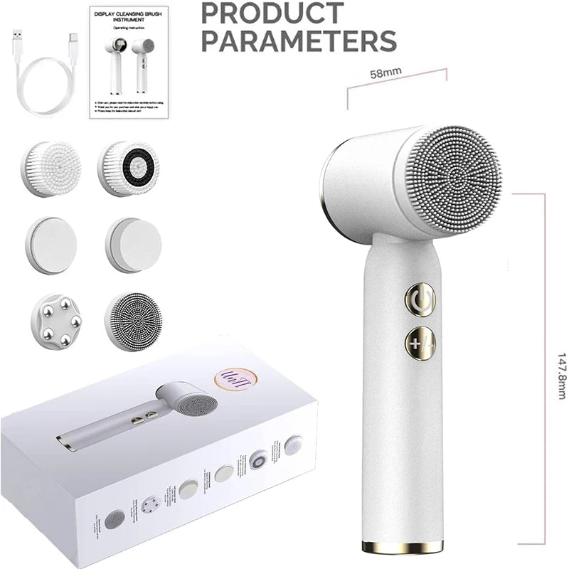 Portable 6-in-1 silicone electric Cleansing facial exfoliating brush