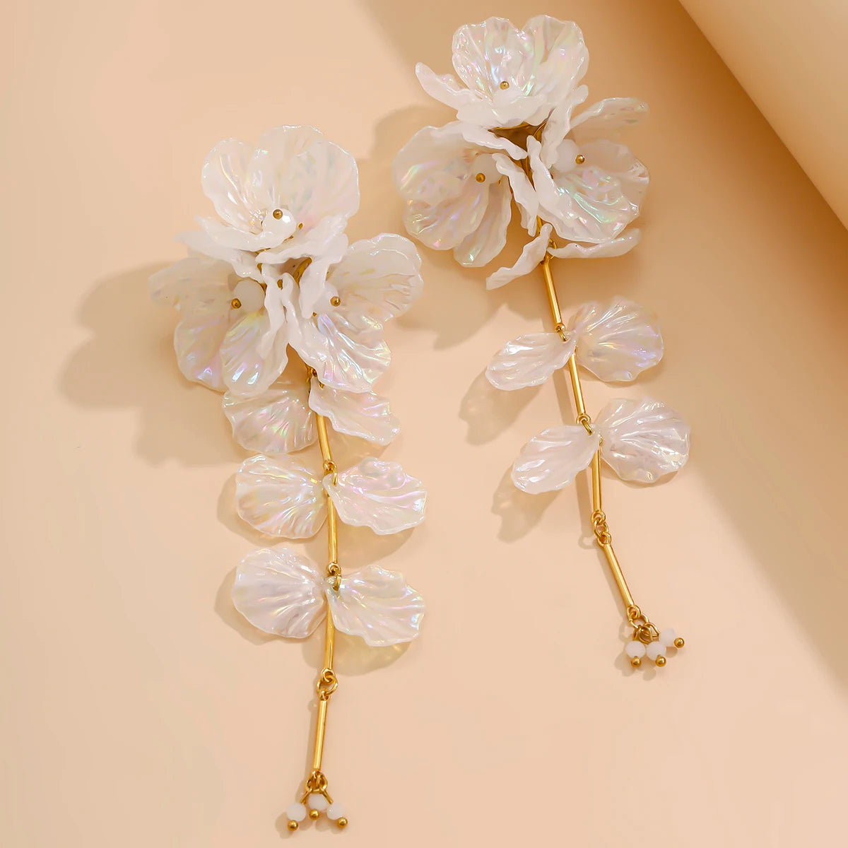 Elegant White Petal Flower Drop Earrings